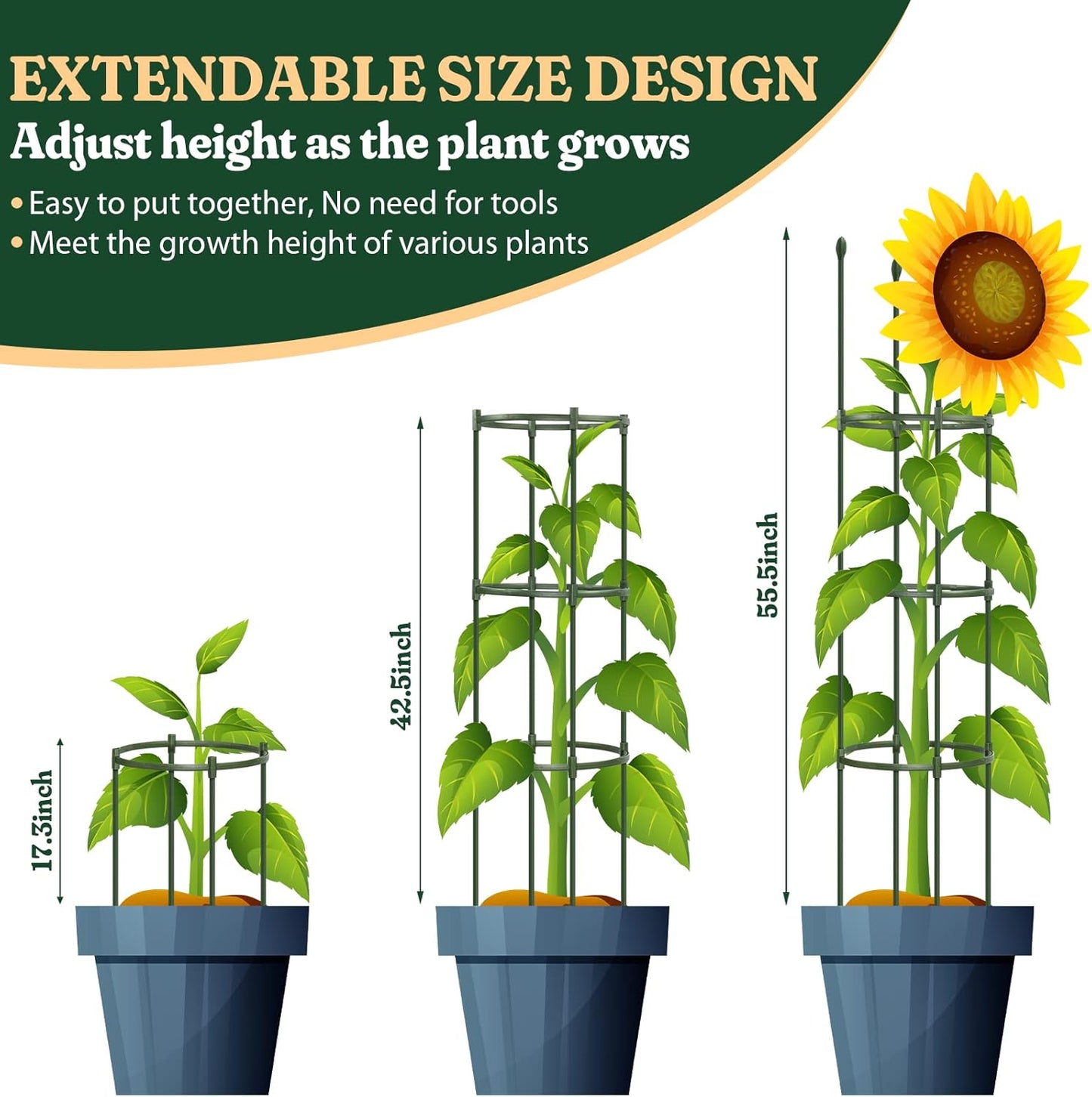 Garden Trellis, Tomato Cage Tall Plant Support Climbing Vines Flowers Stands Cucumber Trellis Plant cage(Tall 55.1 inches，2 Pack)