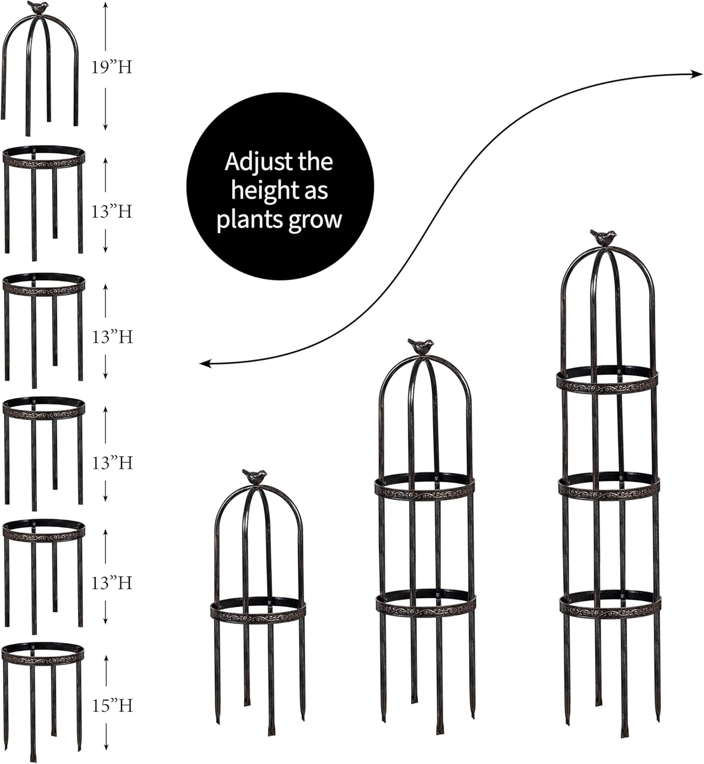 Evergreen 7 Feet Garden Metal Garden Obelisk Trellis for Climbing Plants Outdoor | Indoor Plant Trellis for Potted Plants | Floral Pattern Arch Trellis | Bronze