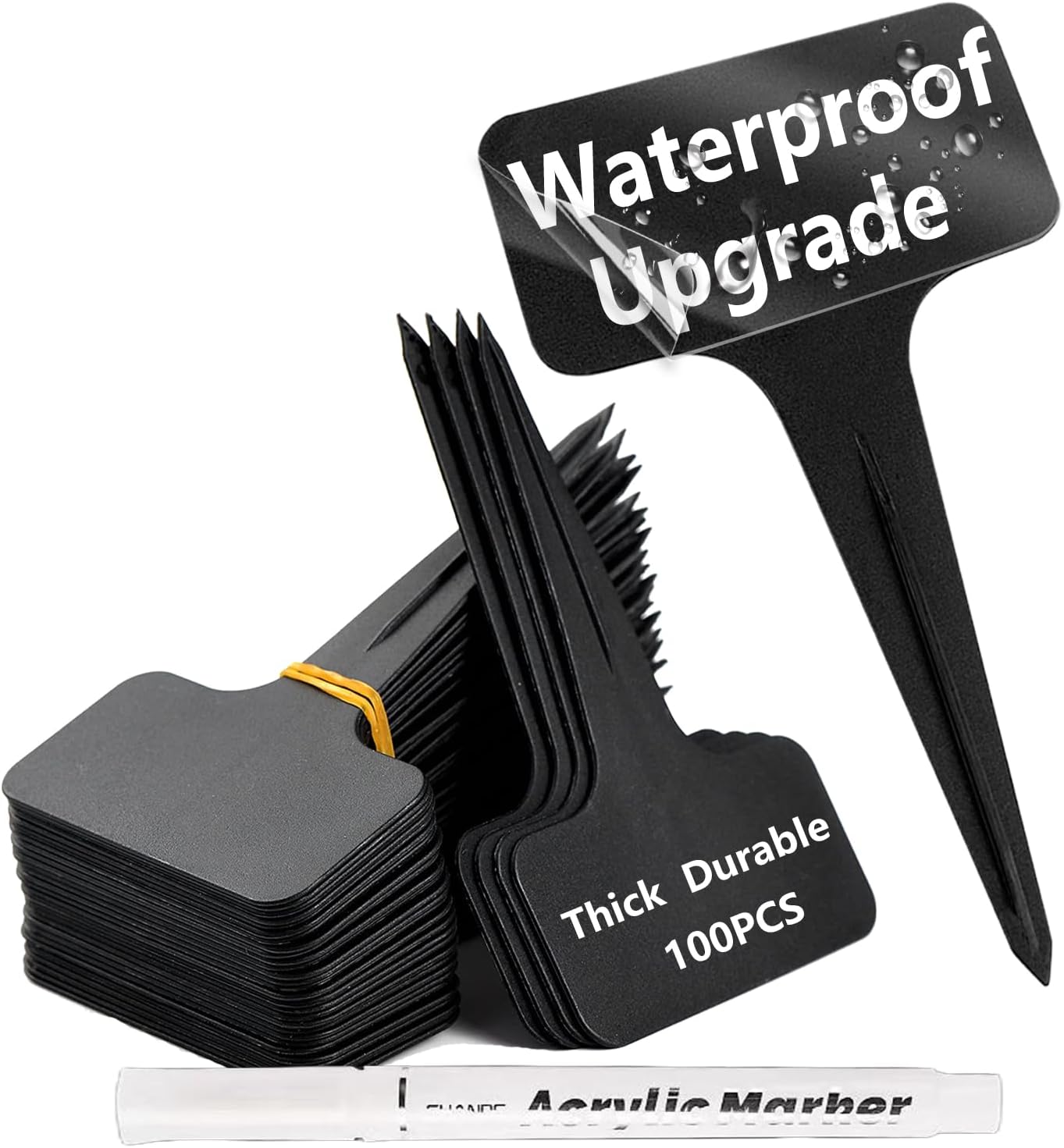 100 Pcs Waterproof Black Durable Plastic Plant Outdoor Garden Labels Nursery Markers T-Type Thick Tags Re-Usable for Vegetables Seedlings