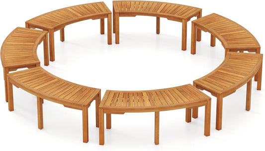 Tangkula Outdoor Curved Bench, Acacia Wood Fire Pit Bench w/Slatted Seat, Patio Backless 2-Person Seating for Porch, Yard, Garden, 800 LBS Max Load, Oil Painted (7, 45")