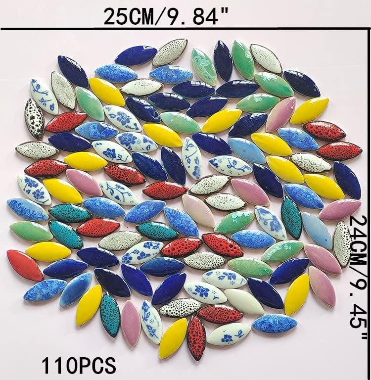500g/1.1lb Random Color Irregular Ceramics Mosaic Tiles,DIY Making Creative Ceramic Mosaic Tiles for DIY Craft Plates Flowerpots Vases Cups Mosaic Making Supplies (Leaf)