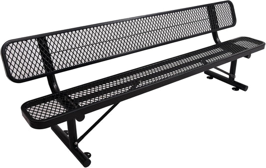 Outdoor Garden Bench, Cast Iron Metal Frame Patio Park Bench with Backrest, Portable Expanded Metal Black Bench, Commercial-Grade Outdoor Seating for Lawn, Patio, Park, Yard, Garden (Black, 8FT/96'')