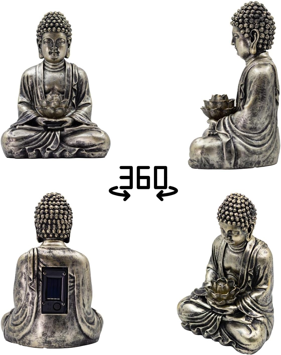 Buddha Lotus Statue with Solar Lights, Resin LED Figurine for Garden Decor – Unique Gift for Women and Friends(Copper Buddha)