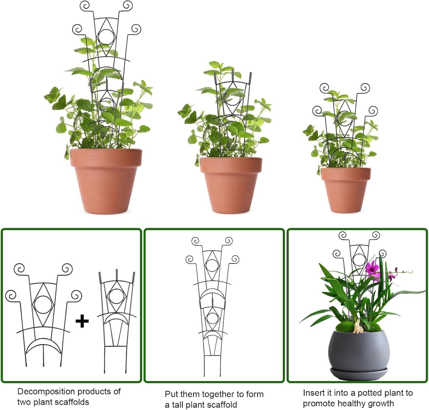 Stackable Metal Trellis for Climbing Plants Outdoor & Indoor - 4 Pack Garden Trellis for Potted Plants, Rust-Resistant Plant Support Stakes for Vines, Flowers - Sturdy Plant Trellis