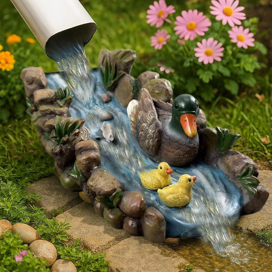 Ducks Splash Block - Decorative Resin Gutter Downspout Diverter, 13.3” x 6.3” x 5.9”, Durable Water Flow Protector for Yard, Garden & Patio, Functional Outdoor Ducks Statue for Rainwater Drainage