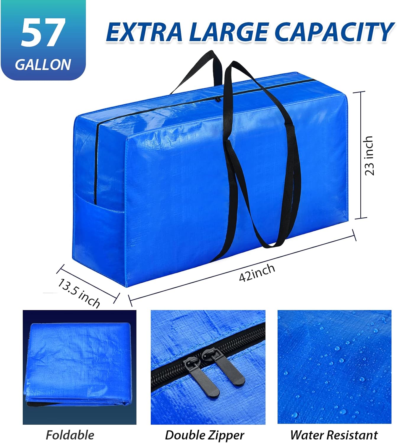 57 Gallon Extra Large Storage Bags, XXL Jumbo Large Moving Bags Heavy Duty, Storage Totes Moving Boxes Supplies for College, Foldable Duffle Bag for Travel, Christmas Tree Bag, 42x23x13.5inch