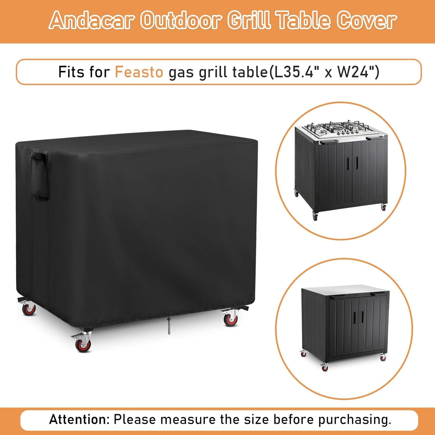 Outdoor Grill Table Cover for Feasto Gas Grill Table, Heavy Duty Bar Cart Grill Cart Cover Waterproof Gas Grill Stove Pizza Oven Table Covers 36"L x 24"W x 36"H Black