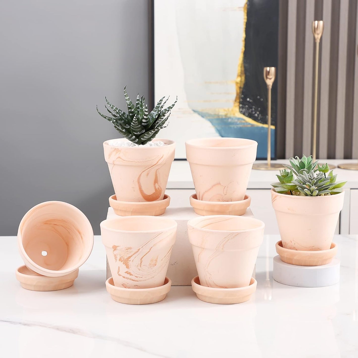 Terra Cotta Pots with Saucer - 6-Pack Small Terracotta 4'' Clay Ceramic Planter Great for Cacti & Succulents with Drainage Hole