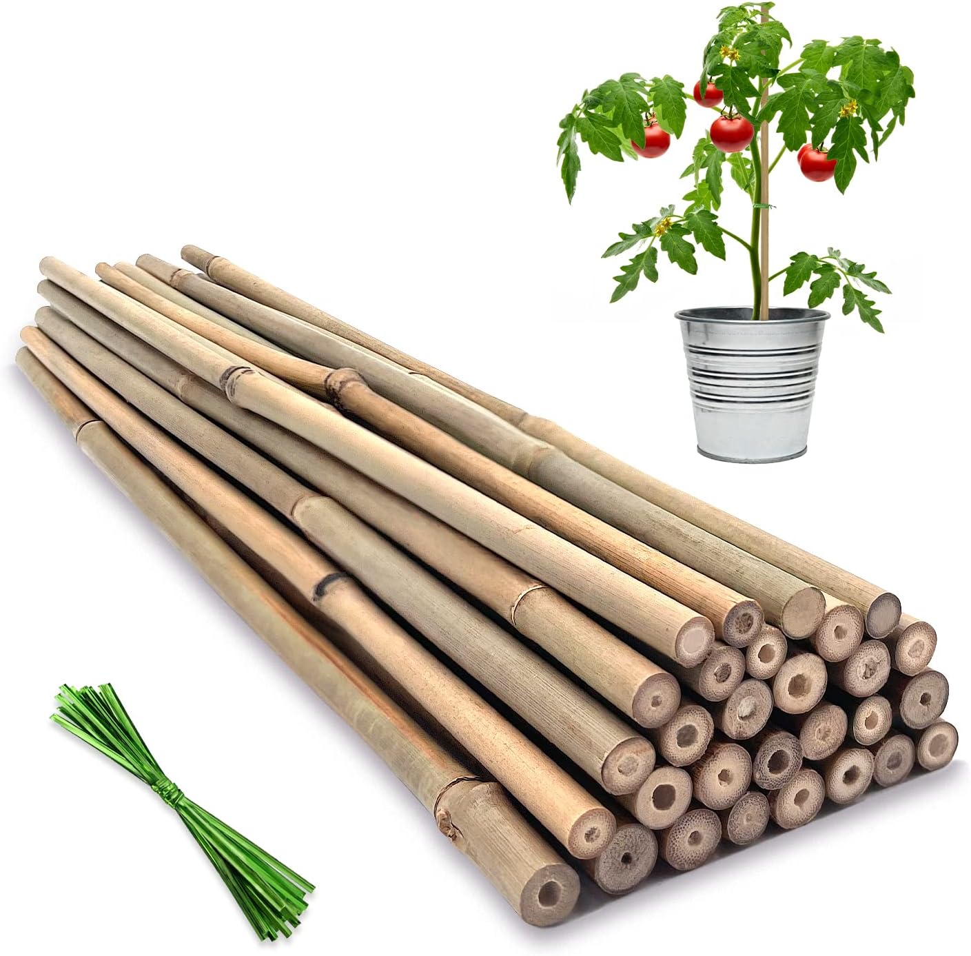 Plant Stakes,12 Inches Natural Garden Bamboo Sticks,BOVITRO 20Pcs Plant Support Stakes for Tomatoes,Beans,Vegetable and Potted Plants