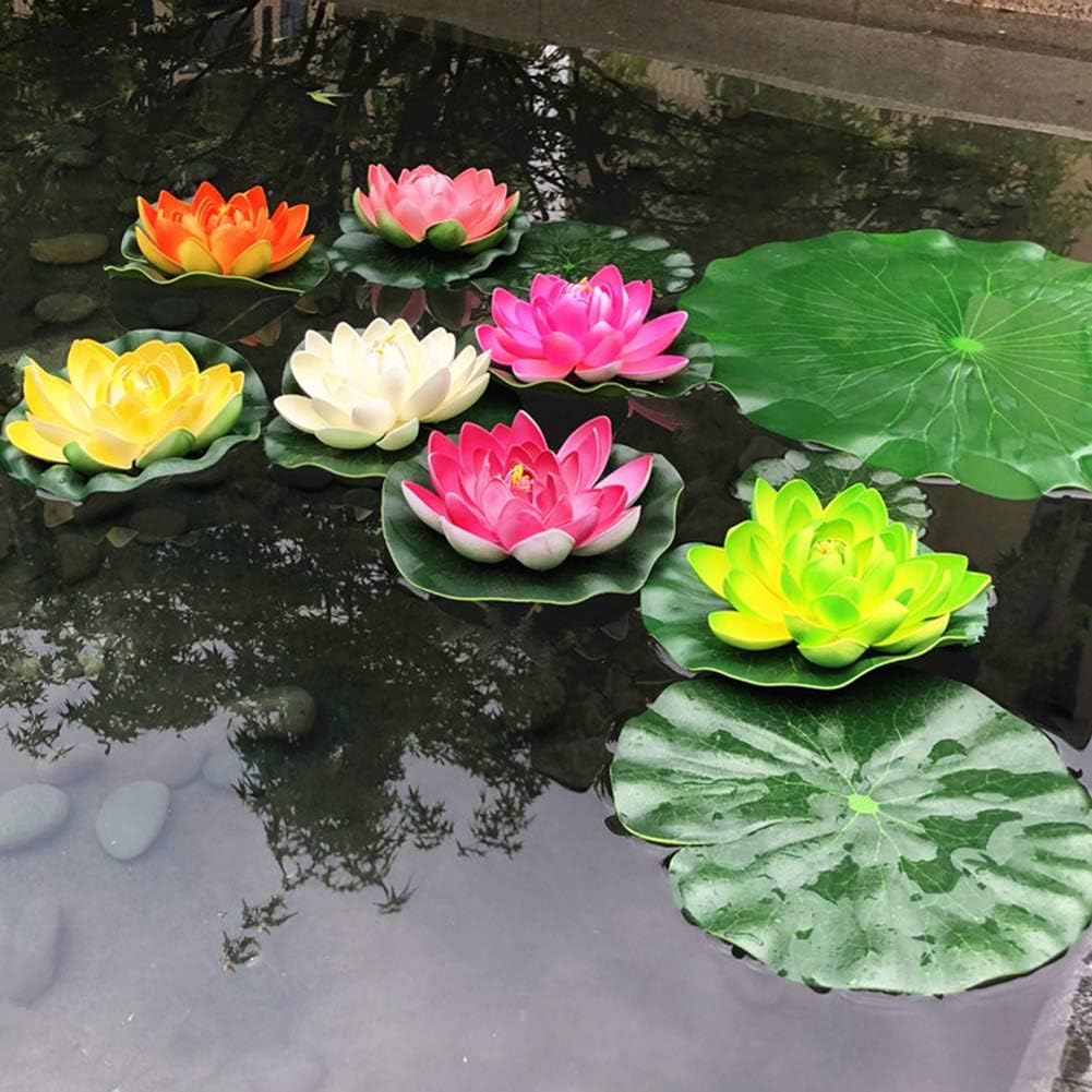 Superdream 4PCS Large Artificial Floating Lotus Flowers, Home Garden Pond Aquarium Wedding Decor (7inch) (Purple)