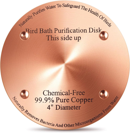 1 Pcs Bird Bath Copper Disk, 0.6mm Thick Reinforced 99.99% Pure Copper Birdbath Purification Disk, with 4 Point Support for Outdoor Birdbaths Bowls Cleaner, 4 Inch (Classic)