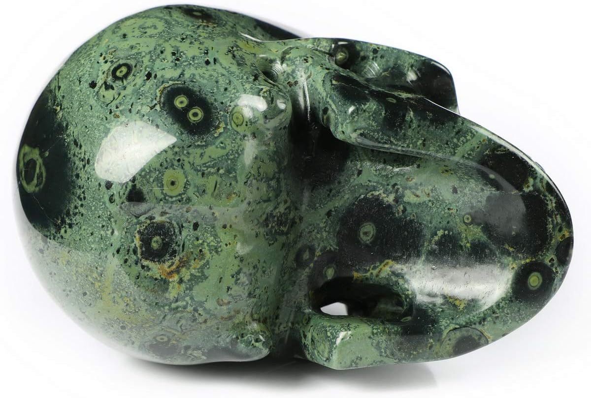 Skullis 5.0" Kambaba Jasper Crystal Skull, Hand Carved Gemstone Fine Art Sculpture, Reiki Healing Stone Statue.