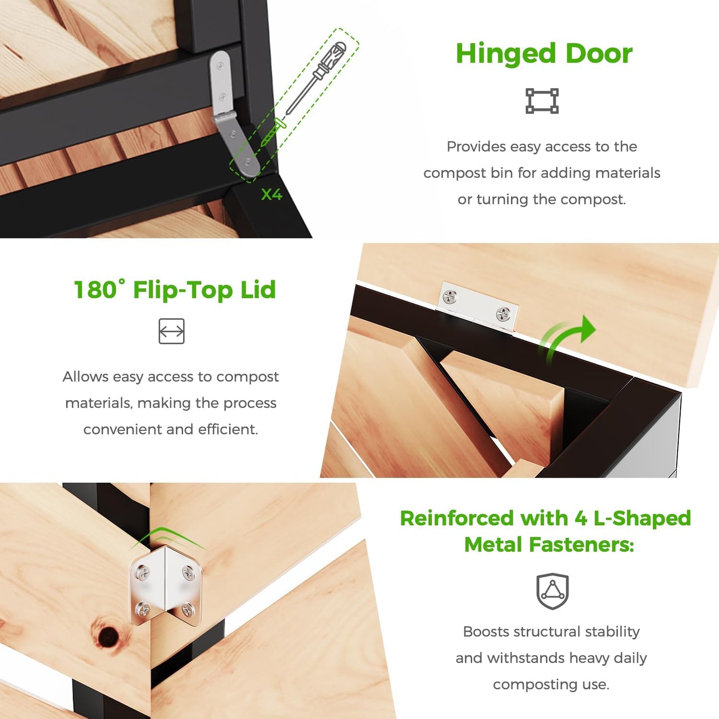 115 Gallon Solid Wood Composter, Outdoor Compost Bin with Pull-Out Door and Flip-Top Lid, Heavy Duty Composting Bin for Outside Backyard, Garden, Patio, Natural