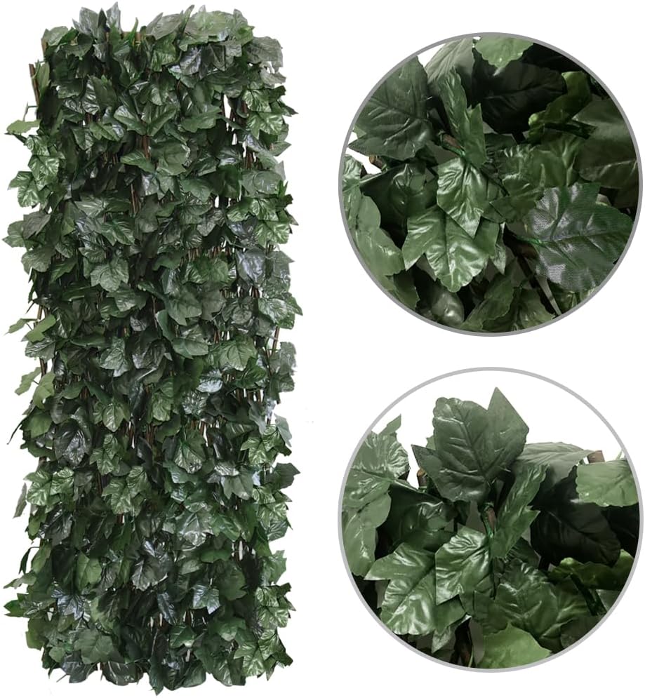 Expandable Fence Privacy Screen for Balcony Patio Outdoor,Decorative Faux Ivy Fencing Panel,Artificial Hedges (Single Sided Leaves)