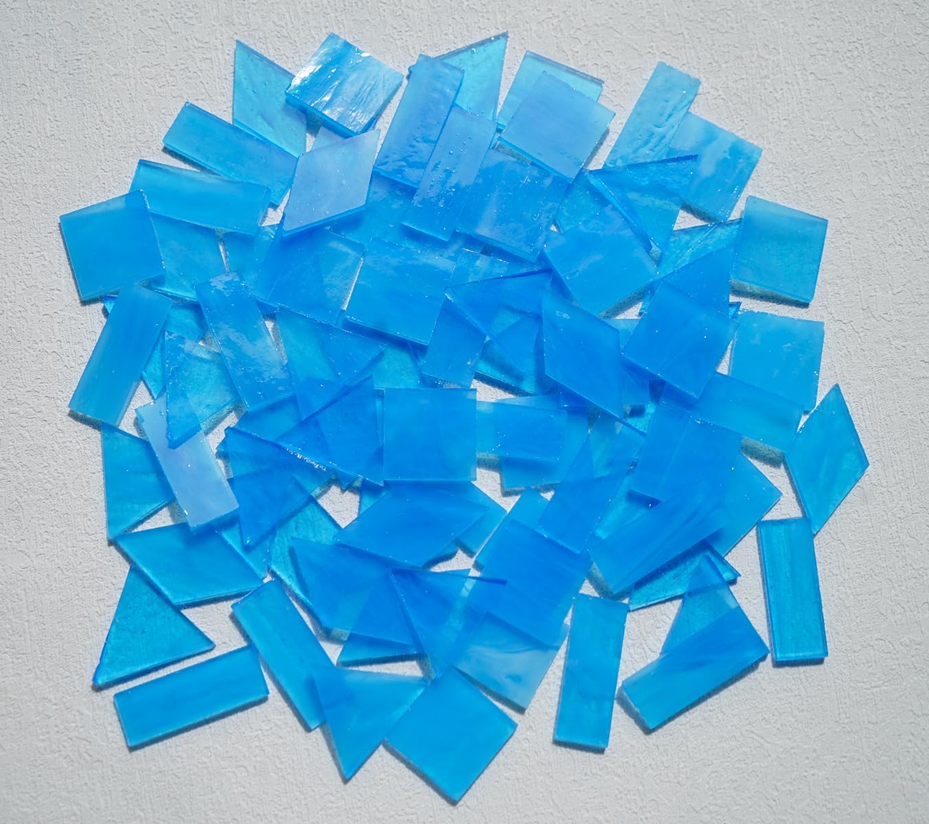 70pcs Transparent Glass Mosaic Tiles, 200g Large Size Stained Glass Pieces for DIY Mosaic Craft Supplies, 4 Shapes Mosaic Glass Tiles for Mosiac Present, Light Blue