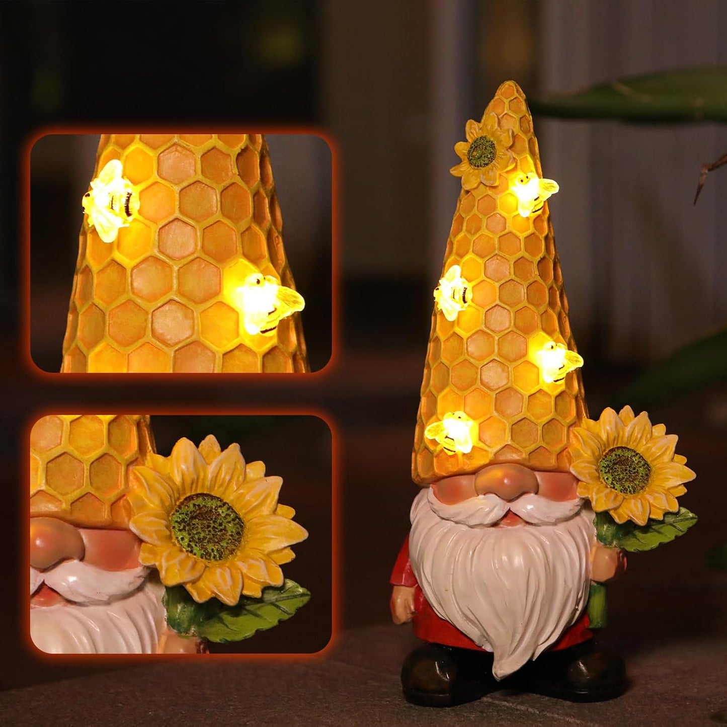 Solar Gnome Garden Decor Outdoor Statue - Gnome Sunflower LED Waterproof Sculptures Lights, Gnome Pond/Yard Statues Outside Decoration, Home, Lawn, Patio, Resin Animal Ornament, Women/Gardening Gift