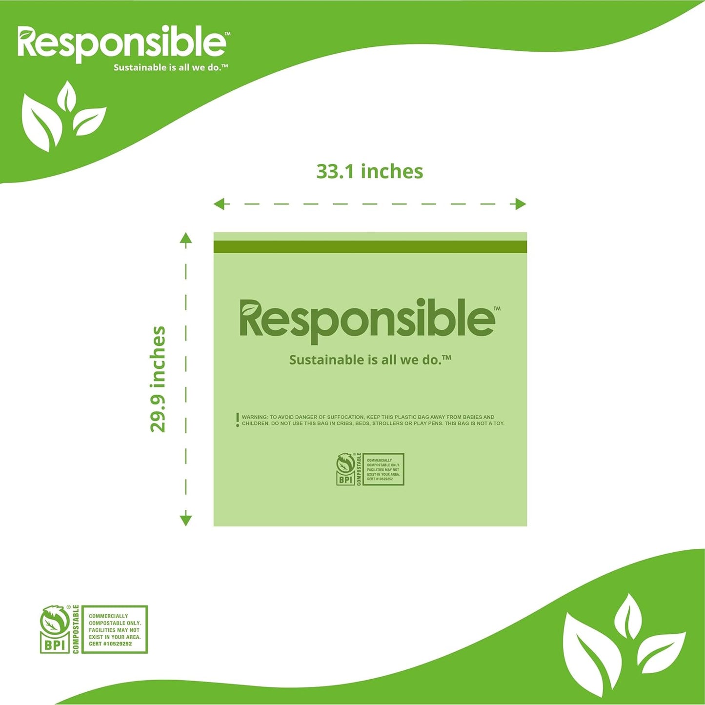 Kitchen Bin Liners, Certified Compostable, Heavy Duty Multipurpose Food Scrap Bags, Made from Compostable Materials (30 Gallon Drawstring, 30 Gallon (42 Count))