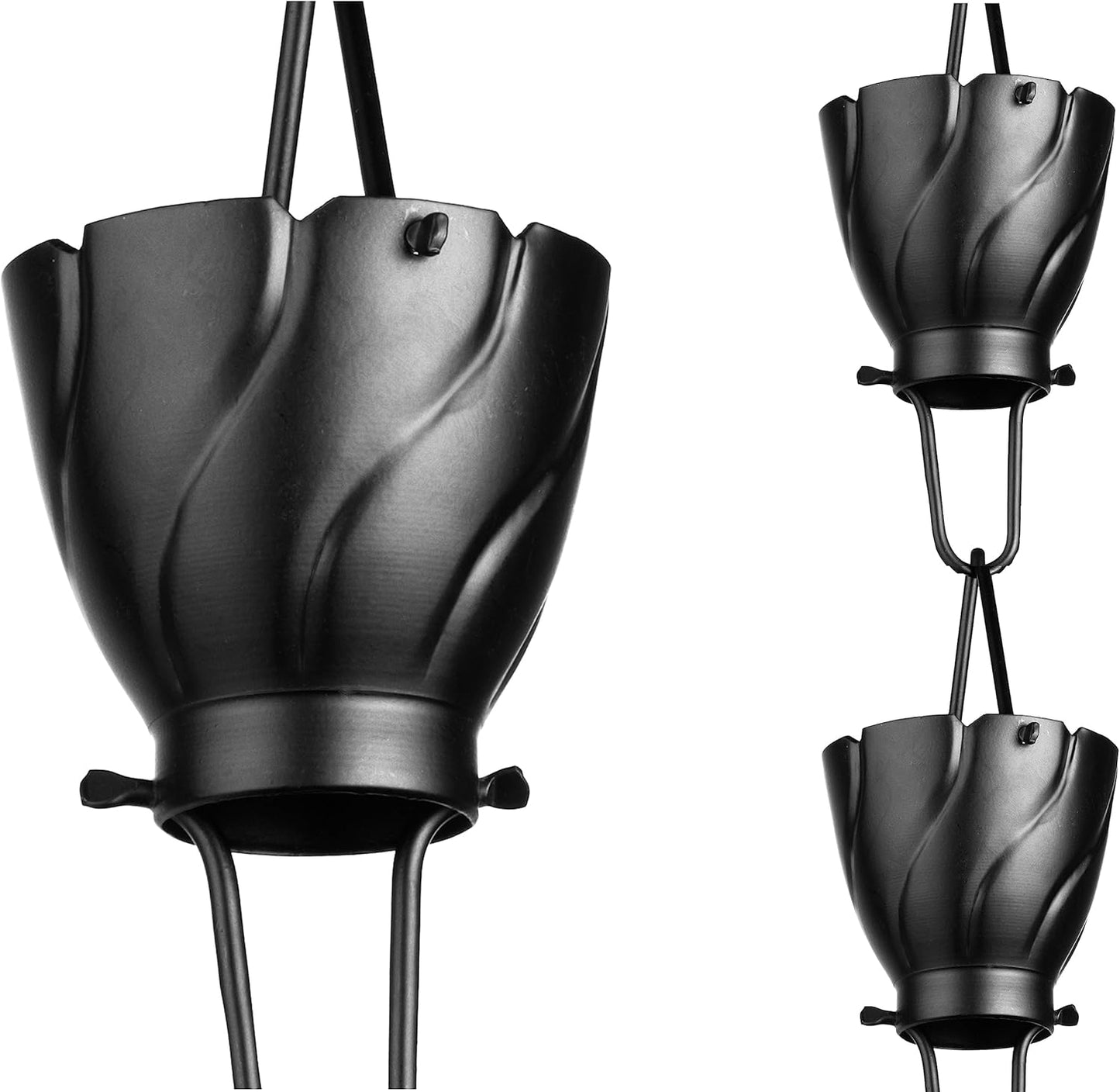 Monarch Rain Chains Aluminum Akira Rain Chain, 8.5 ft Black Powder Coated Aluminum Decorative Rain Catcher Chain for Gutters, Black Aluminum Rain Gutter Replacement Downspout