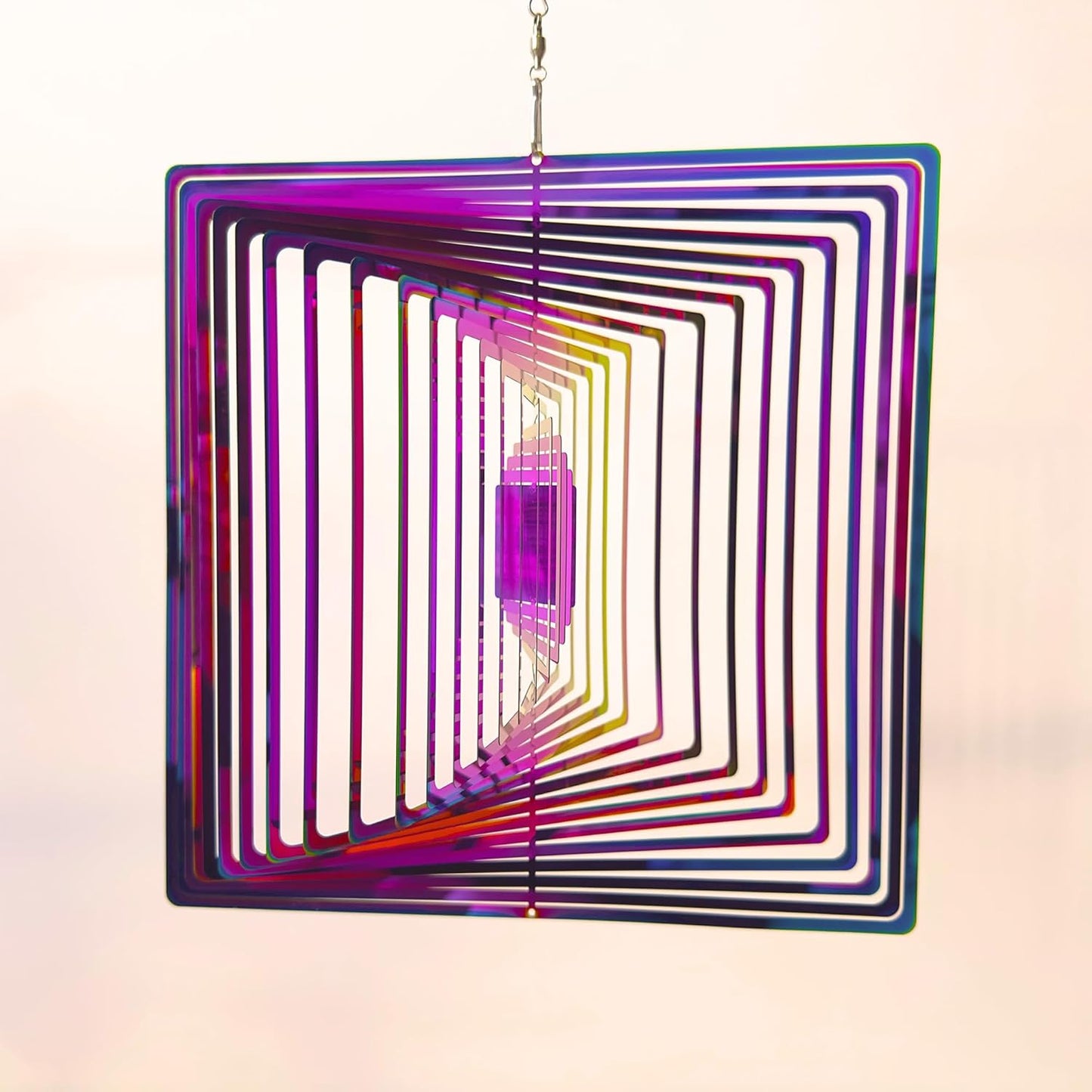 Wind Spinners Outdoor, 3D Maze, Square, Gradient Multicolor, 10 inches Stainless Steel Metal, Hanging Wind Spinners, Garden, Yard Décor, Outside, Gifts for Women Mom Wife