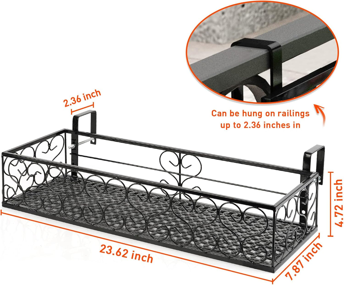 Balcony Flower Pot Stand Rack Patio Railing Shelf Plant Pots Holder Windows decorate (L, Black)