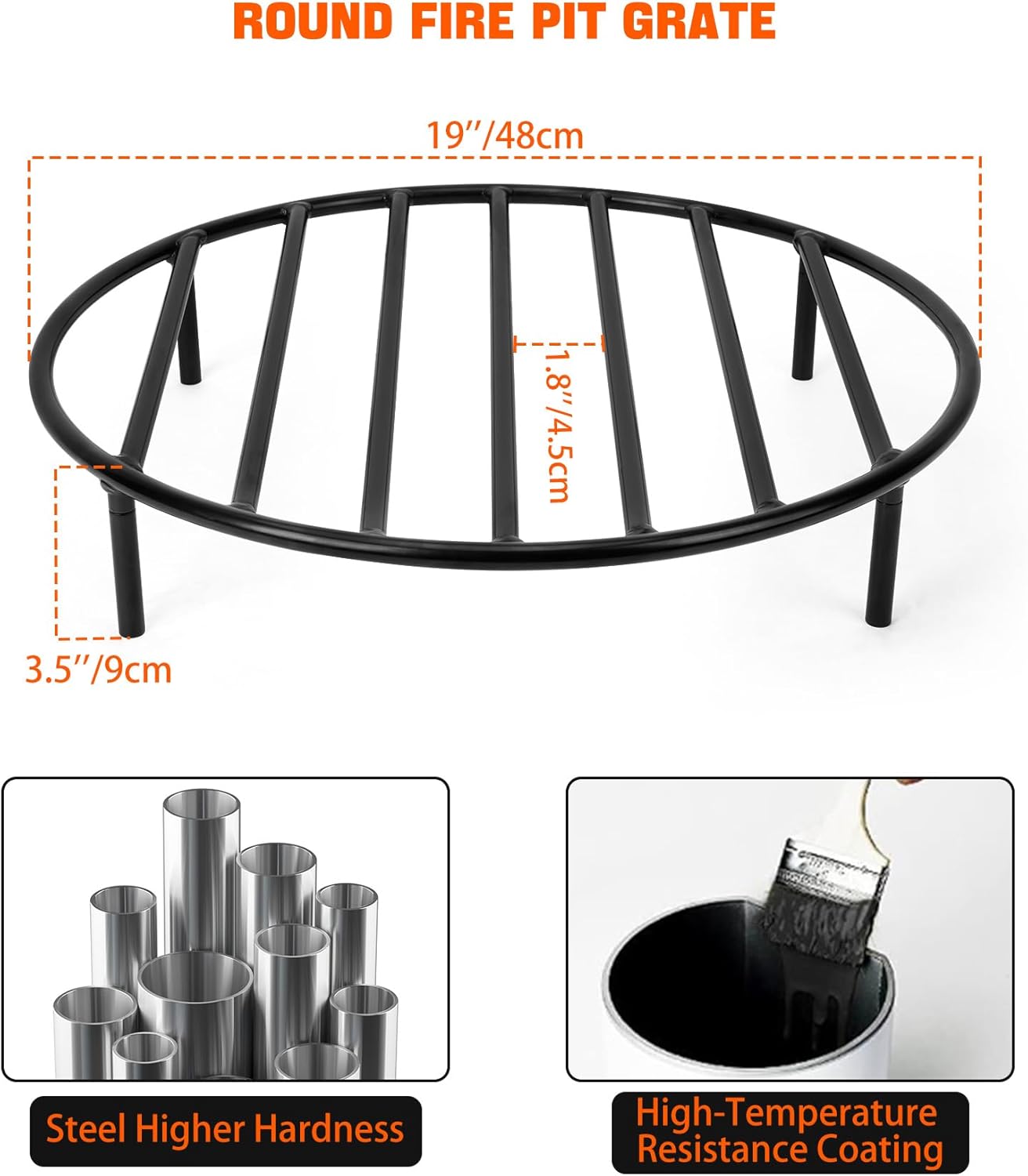 onlyfire Round Fire Pit Grate with 4 Legs for Outdoor Campfire Grill Cooking, 19 Inch