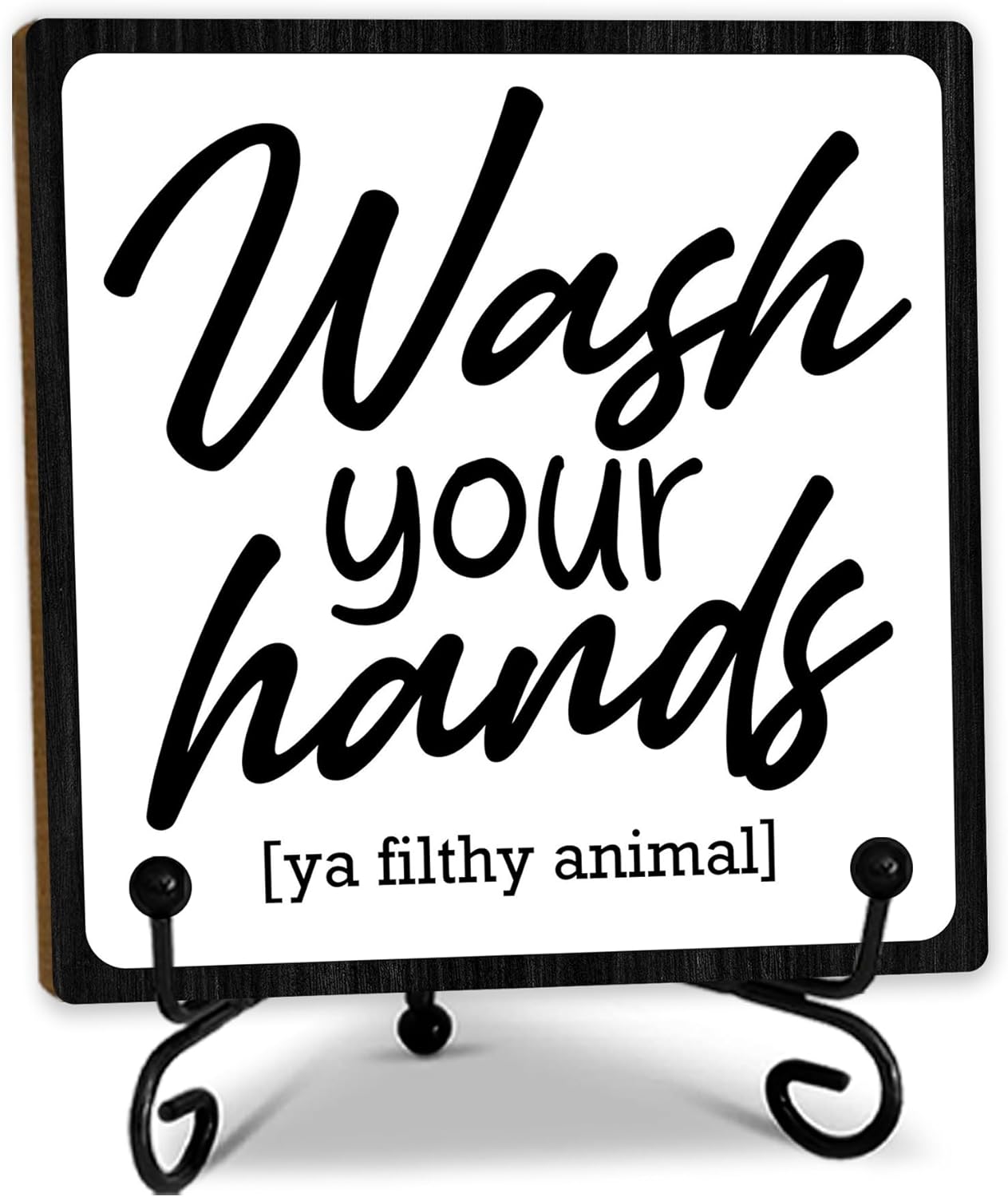 5" Wooden Plaque, Wash Your Hands, Bathroom Toilet Decor With 1 Metal Support, Shelf Decoration, Rustic Farmhouse Home Guest Room Accessories -B14