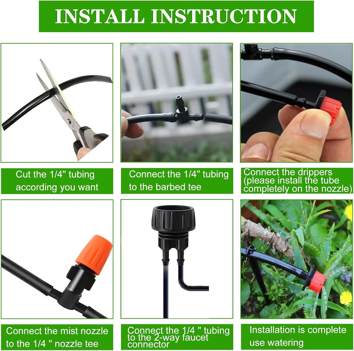 Drip Irrigation Kit, Garden Irrigation System 1/4" Blank Distribution Tubing Watering Drip Kit/DIY Saving Water Automatic Watering System for Garden, Greenhouse, Flower Bed, Patio, Lawn