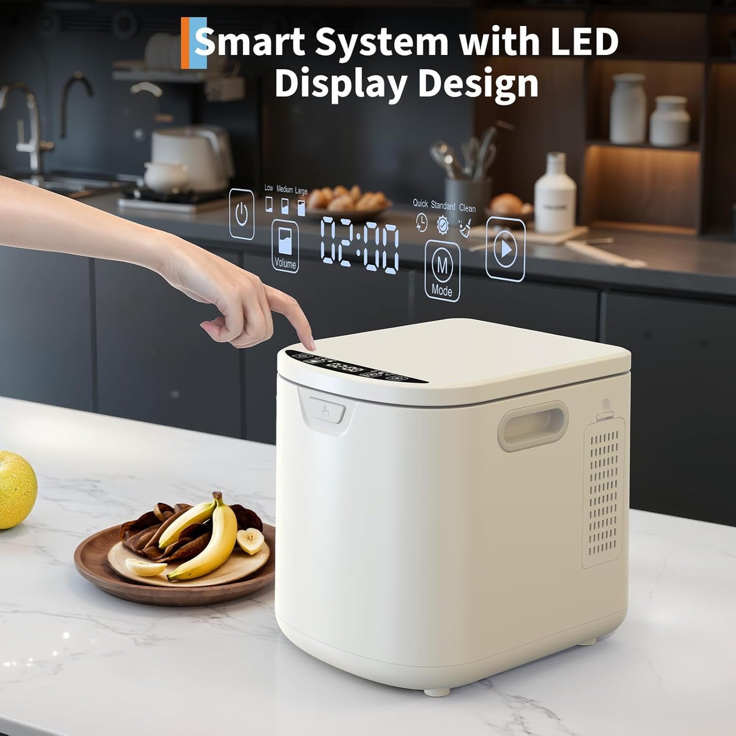 3.5L Electric Composter Countertop, 3 Modes Kitchen Smart Compost Bin with Auto Cleaning, LED Display, Turns Kitchen Waste Into Dry Manure, Low Noise Food Waste Compost Machine