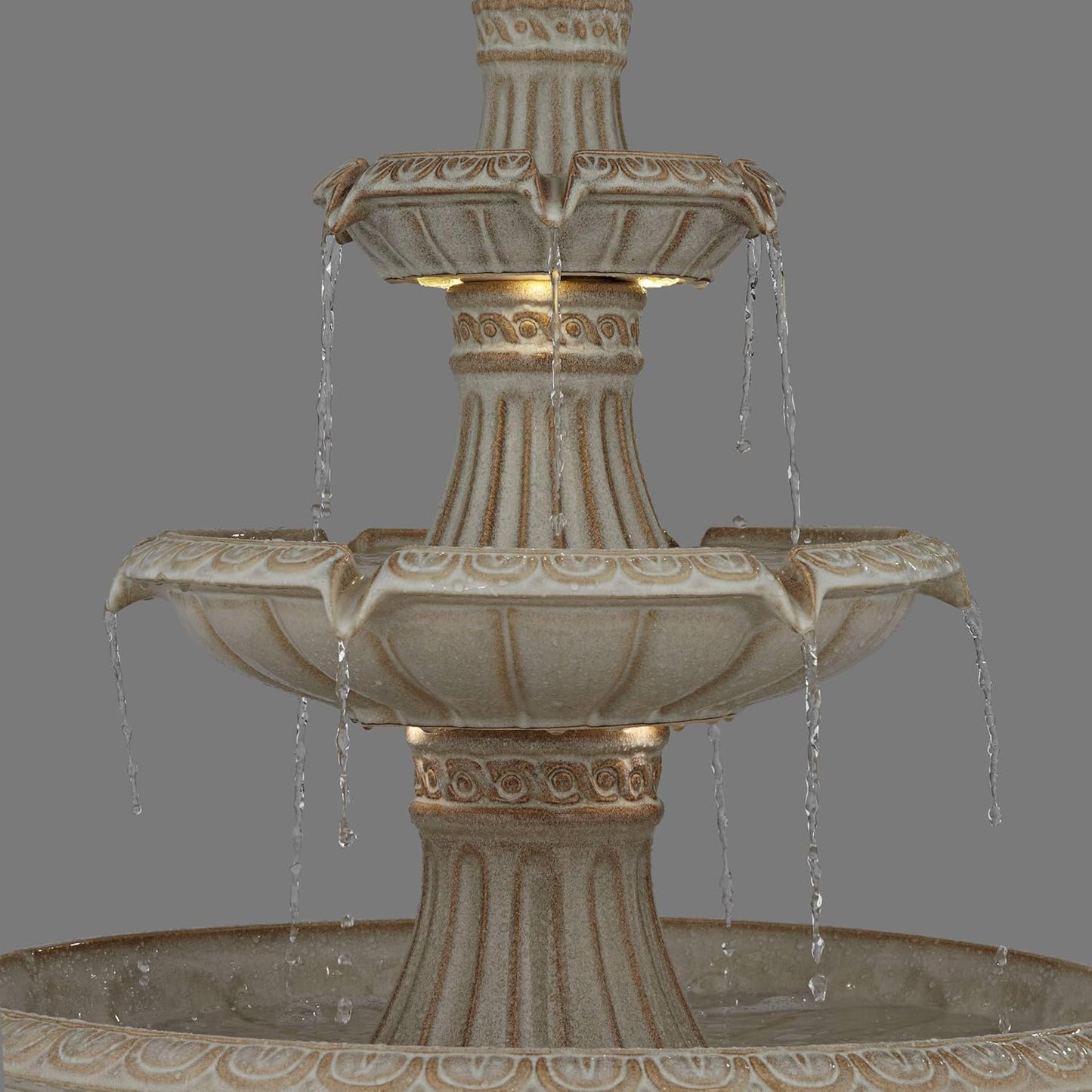 Formentera 45 1/4" High Large Italian Outdoor Decor Off-White Ceramic Floor Fountain with Light LED Waterfall 3-Tier Standing Water Feature for Outside Garden Patio Yard Backyard - John Timberland