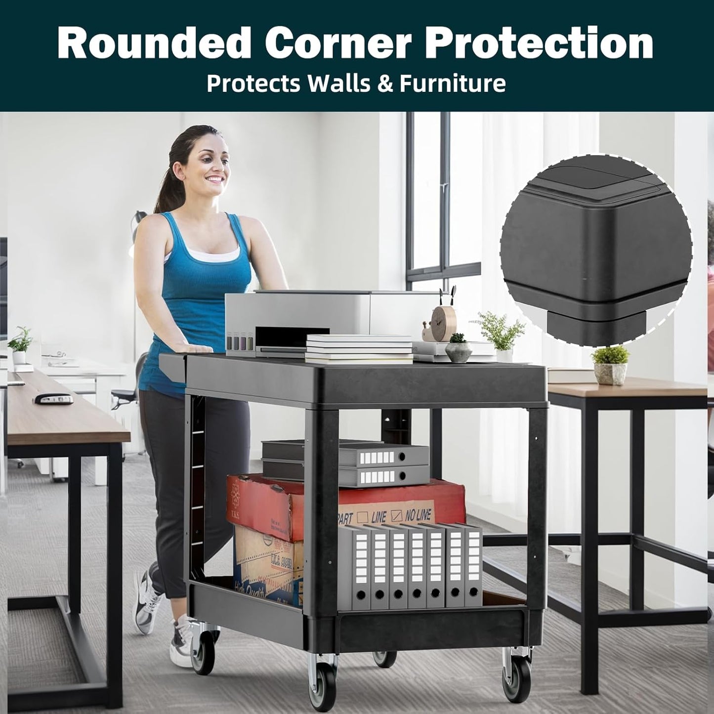 Flat Top Utility Cart Heavy Duty Flat 2 Shelf Multipurpose Cart 550LBS Capacity Service Cart with Ergonomic Handle Rolling Utility Carts with Wheels for Warehouse Garage Office Storage Transport