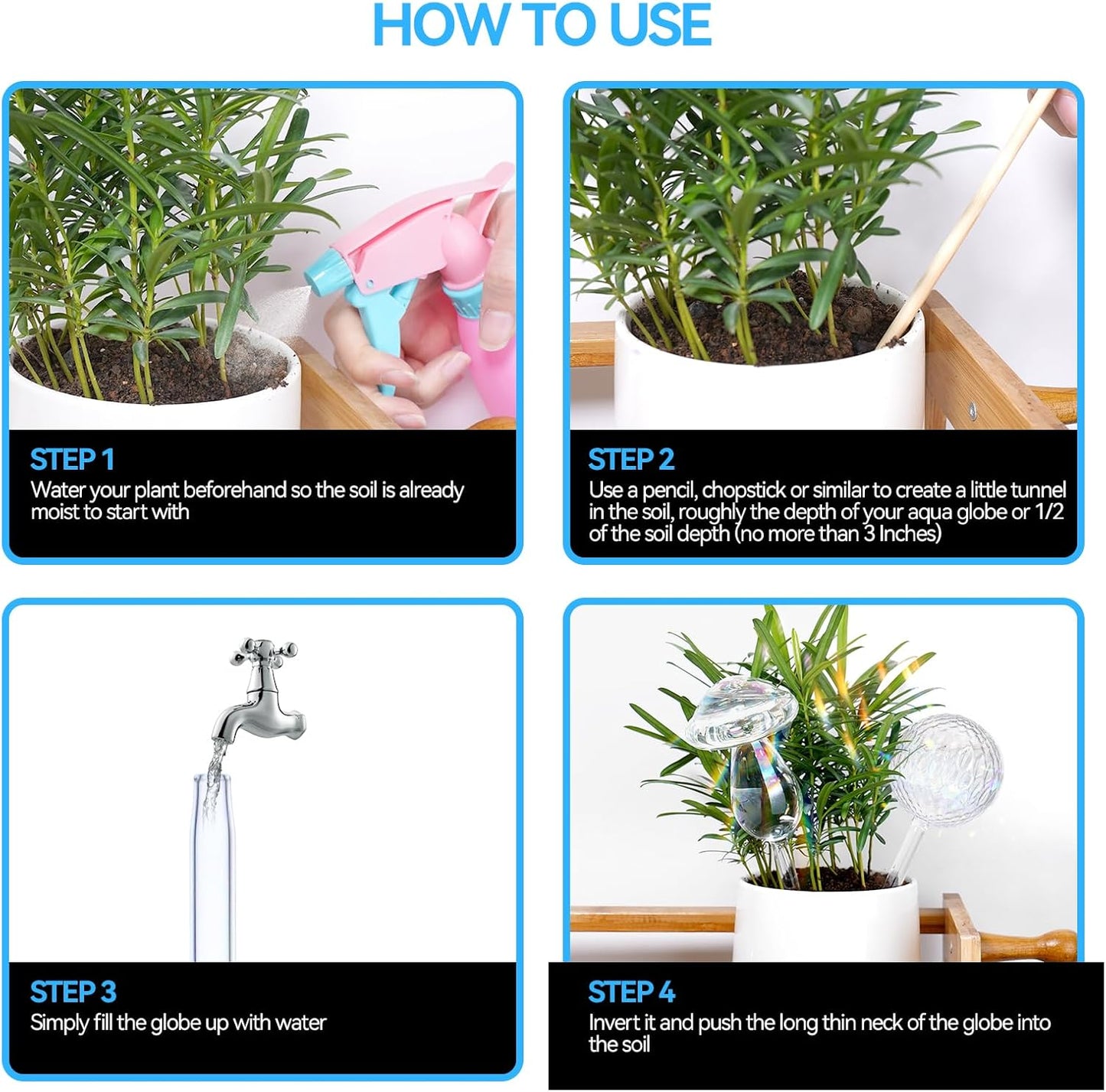 FLORA GUARD Plant Watering Globes, 2-PCS Glass Self Watering Planter Insert, Mushroom Water Globes, Automatic Plant Waterer Bulbs Devices