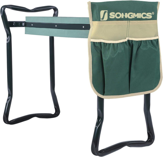 SONGMICS Garden Kneeler and Seat, Multifunctional Garden Kneeling Bench, Gardening Gifts for Women Men, Folding Gardening Stool, with 1 Tool Bag, 6-Inch Wide Kneeling Pad, Dark Green UGGK49L