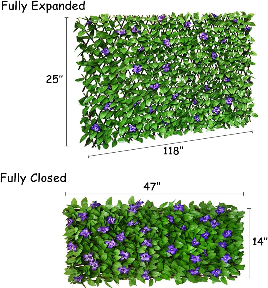 Expandable Fence Privacy Screen for Balcony Patio Outdoor,Decorative Faux Ivy Fencing Panel,Artificial Hedges (2, Purple Flower)