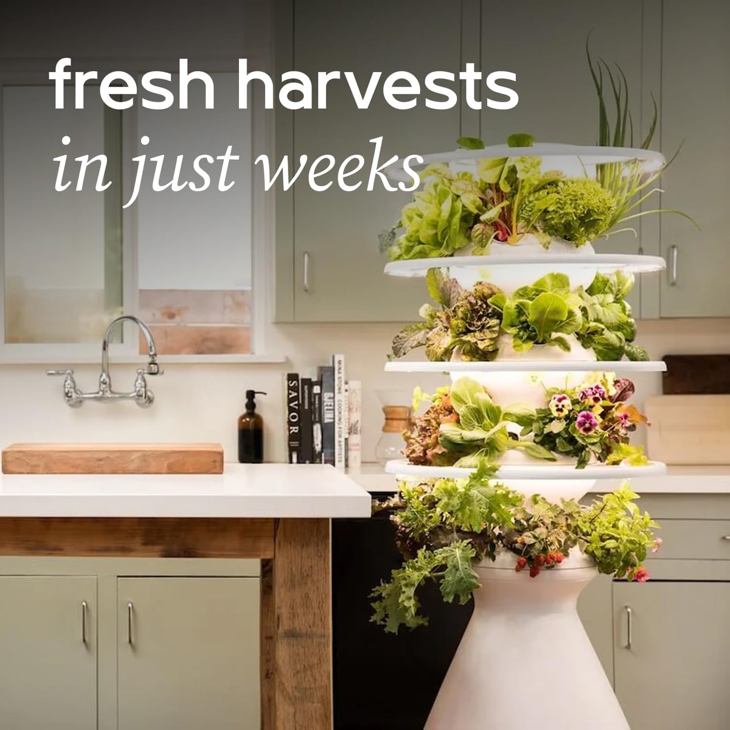 Farmstand Starter Kit with Glow Rings and 18 Seedling Credits | Small Hydroponic Growing System Kit | Vertical Garden Planter Tower | 4ft 3in Tall