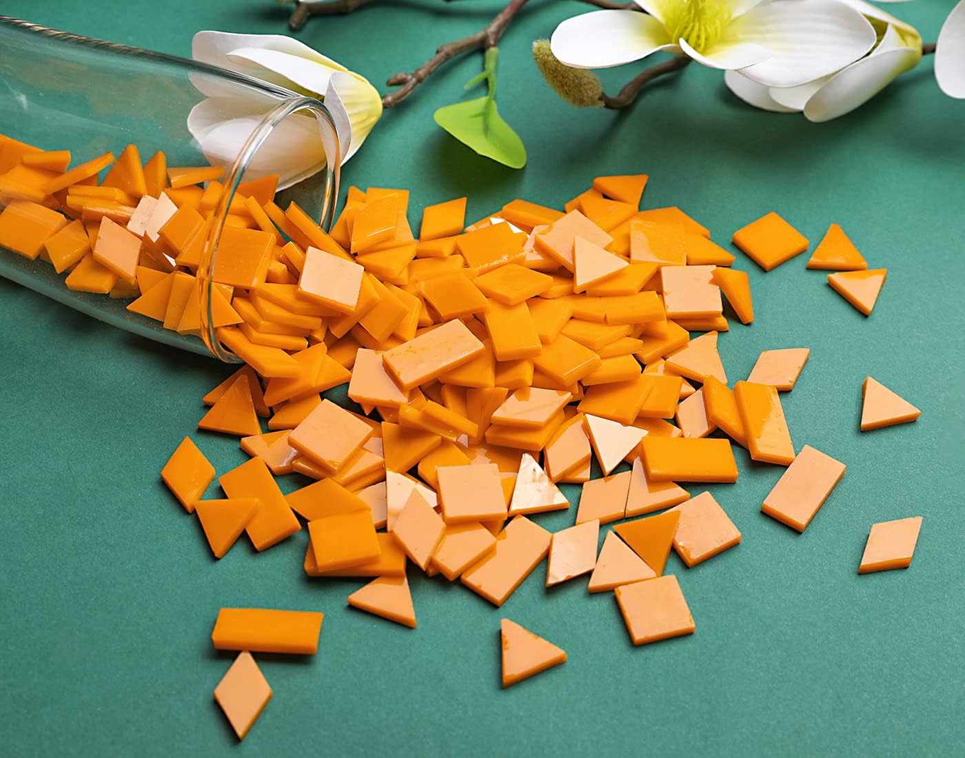 Lanyani Glass Mosaic Tiles for Art Crafts, 4 Shapes Mixed Tiffany Stained Glass Pieces, 200 Pieces, Square/Rectangle/Diamond/Triangle,Orange