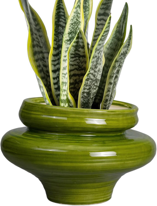 Ceramic Planters for Indoor Plants 11 Inch - Bonsai Plant Pots Outdoor, Large Planters for Indoor Plants, Green Planter with Drainage Hole, Flower Pot for Garden Decor, Gift for Women Men