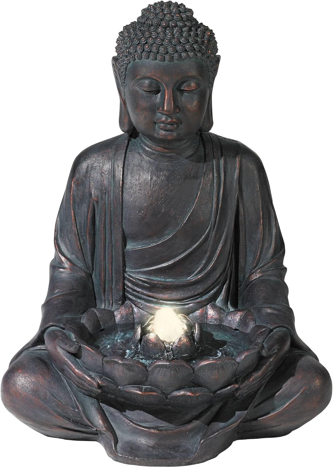 Meditating Buddha 24" High Large Zen Asian Indoor Outdoor Decor Resin Floor Fountain with Light LED Standing Bubbler Water Feature for Outside Garden Patio Yard Backyard Porch Deck - John Timberland