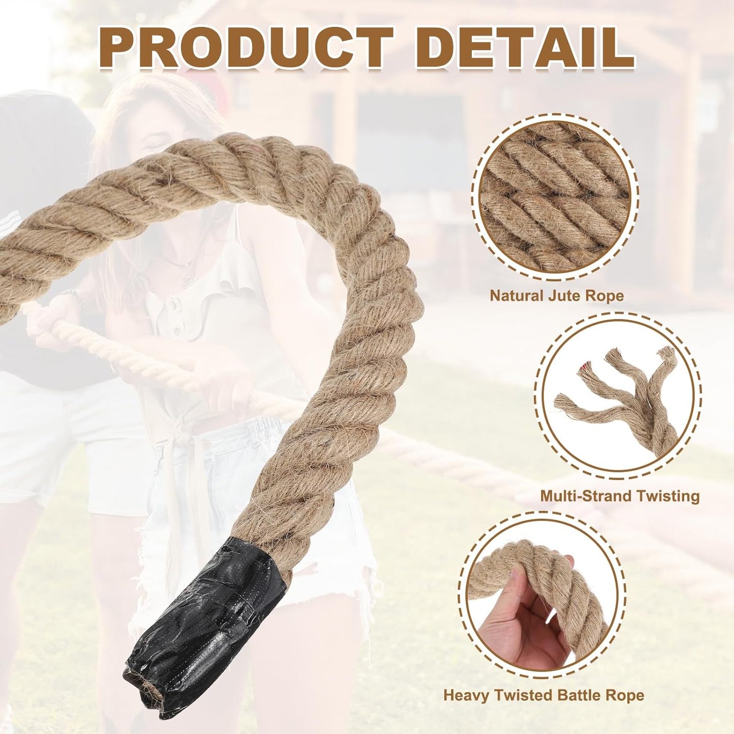 MECCANIXITY Jute Rope 0.7 Inch x 75ft, Thick Twine Rope Ropes Braided Jute Twine Natural Brown Burlap Cord String Heavy Twisted with Tape for Decorative Crafts Railing Swing Tug of War