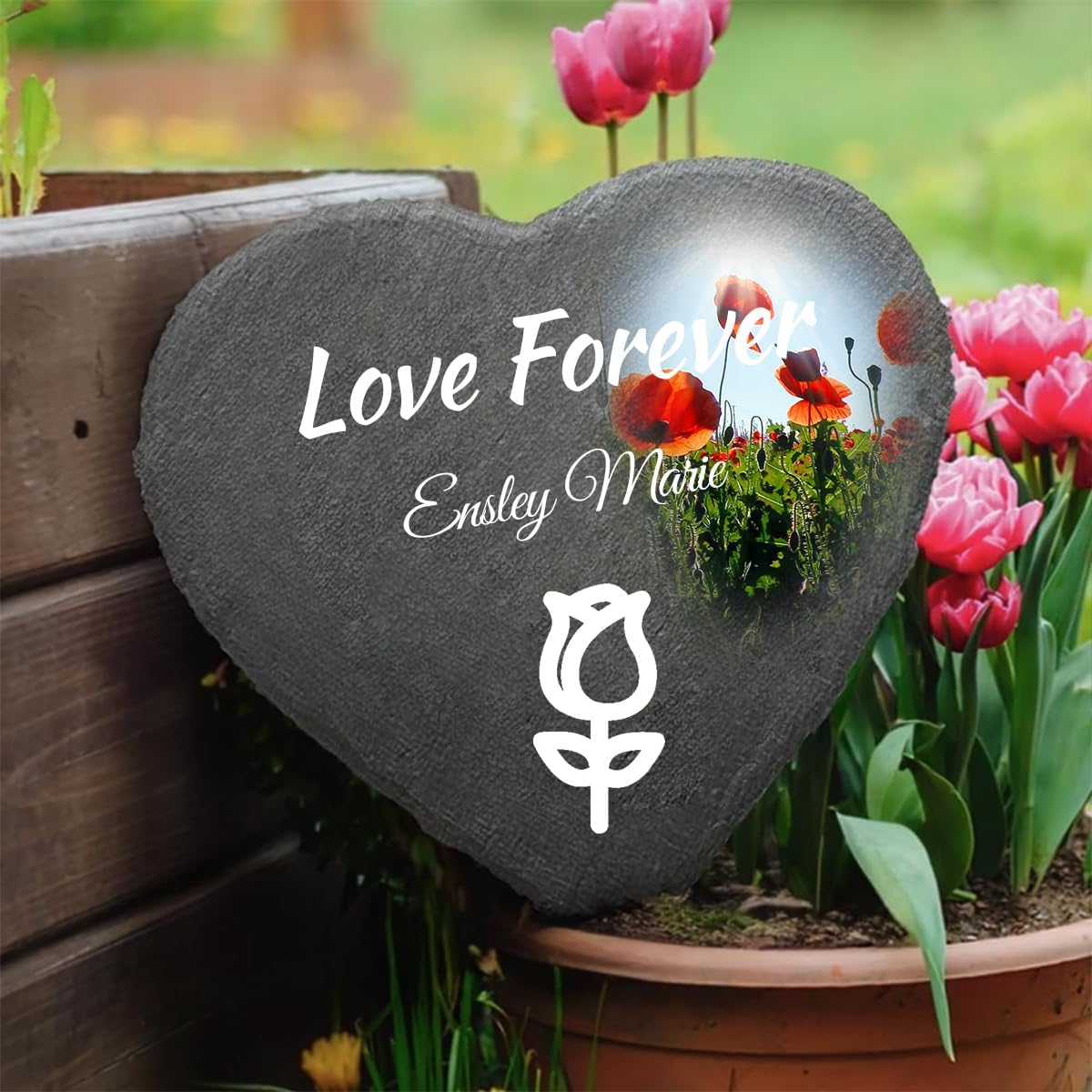 Personalized Picture Garden Stones Customized with Any Message and Pattern, Custom Heart Shaped Memorial Stones Welcome Stones 8x8 for Housewarming,Memorial Gifts and Special Day Gifts