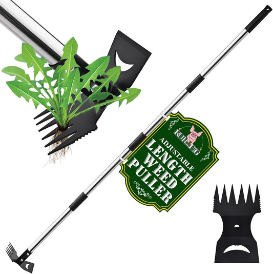Weed Puller Tool with Long Handle - 58" Manual Weeder Remover Tool, 2 in 1 Hand Weed Rake and Garden Hoe for Gardening, Heavy Duty Uprooting Weeding Pull for Yard, Lawn, Patio and Garden