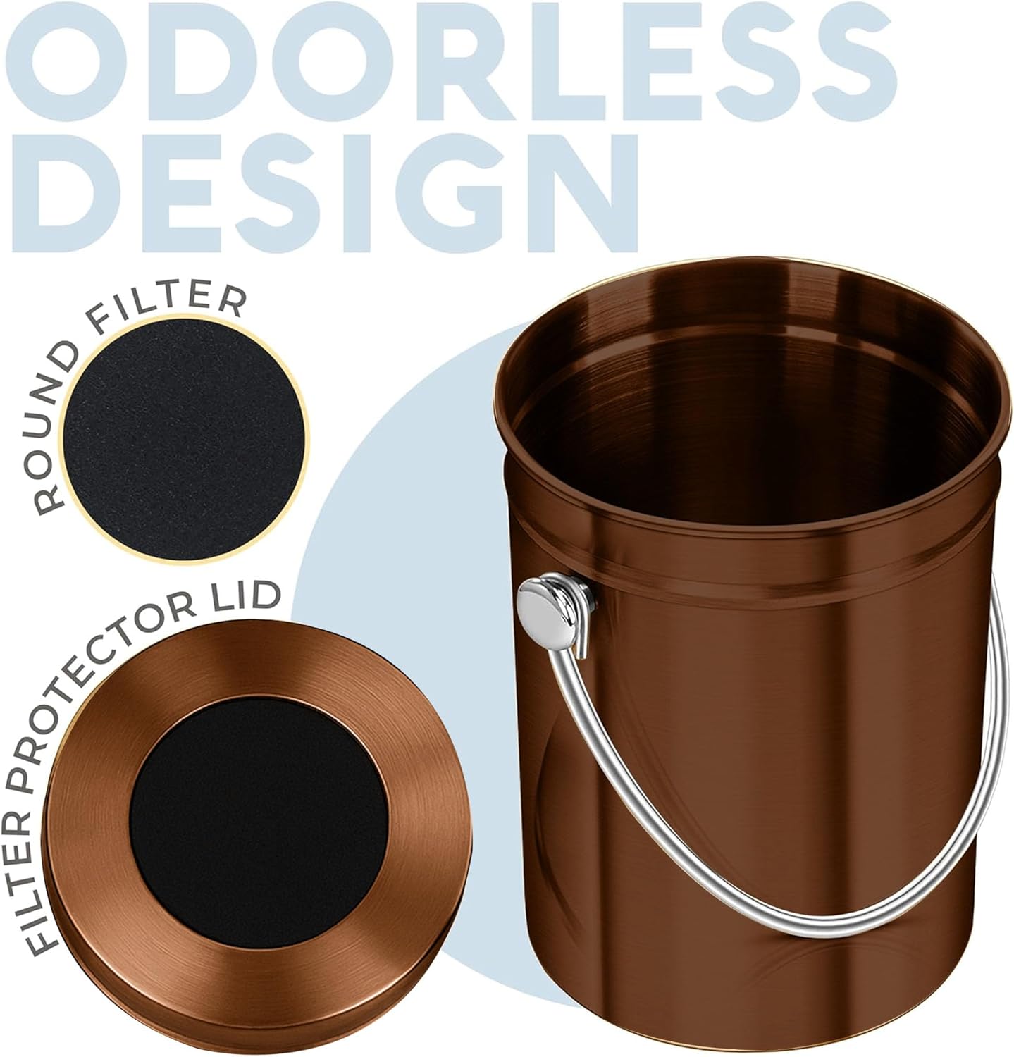 EPICA Countertop Compost Bin Kitchen | 1.3 Gallon | Odorless Composting Bin with Carbon Filters | Indoor Compost Bin with Lid | Stainless Steel Kitchen Composter for Food Scraps & Waste Recycling