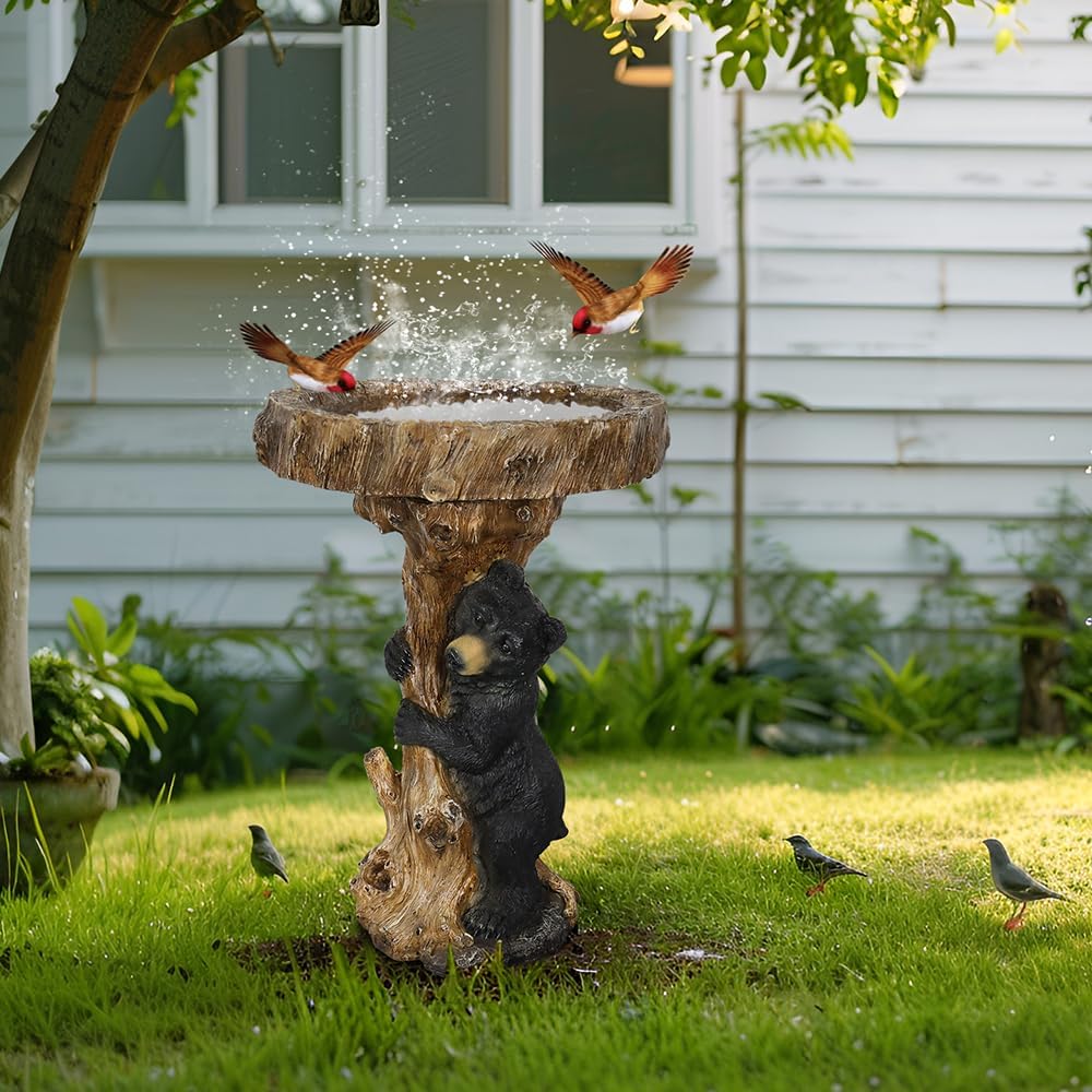 23.6”Tall Resin fiber Outdoor Bird Baths for Garden - Standing Birdbath, Woodland Tree Trunk Decoration Yard Statue，Pedestal Birdbaths, Garden, Patio, Lawn, Backyard (24inch)