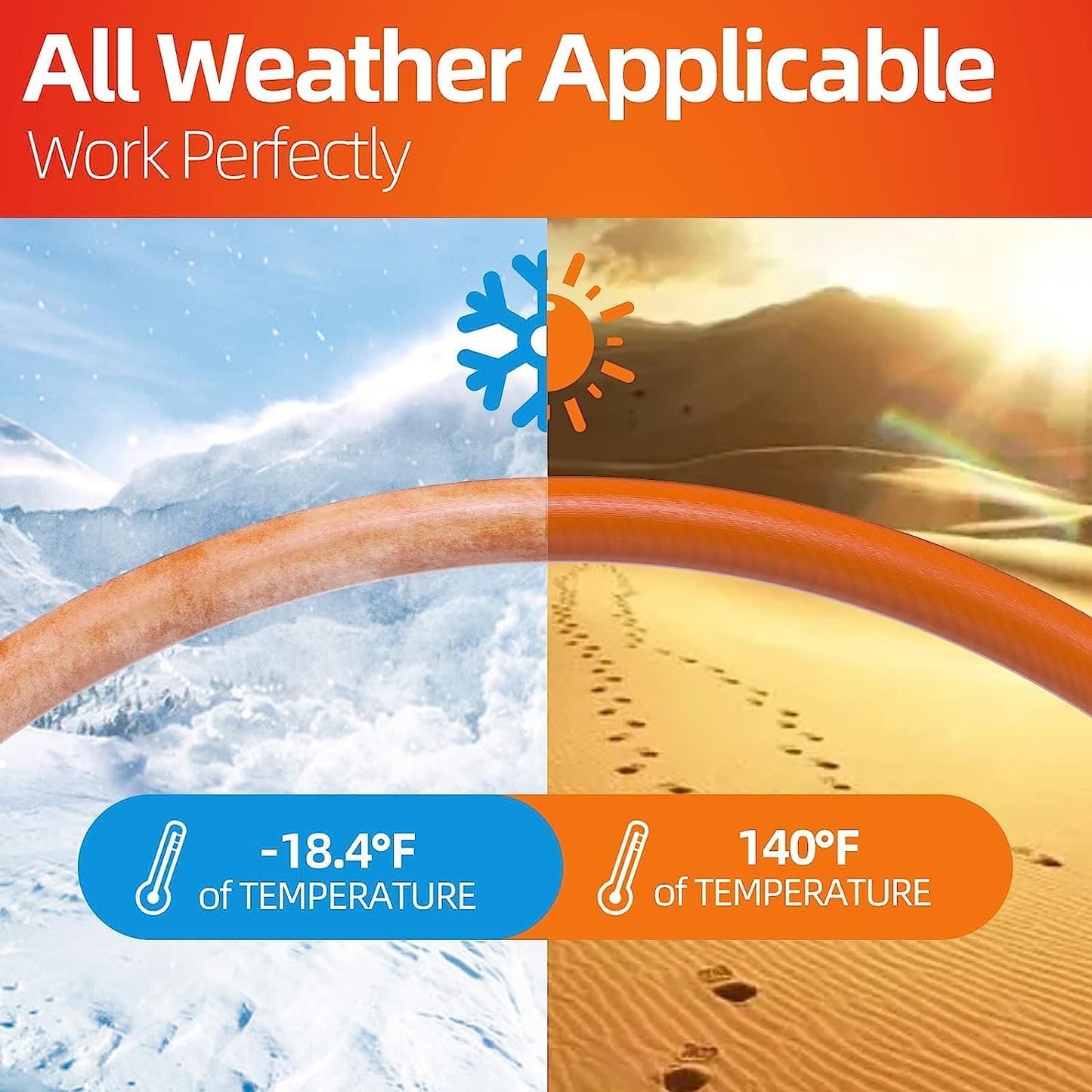 Garden Water Hose 10 ft x 5/8 in, Heavy Duty Leader Pipe Extension, Flexible, Lightweight Kink-less,Hybrid Rubber, with 3/4" Brass Fittings, Orange