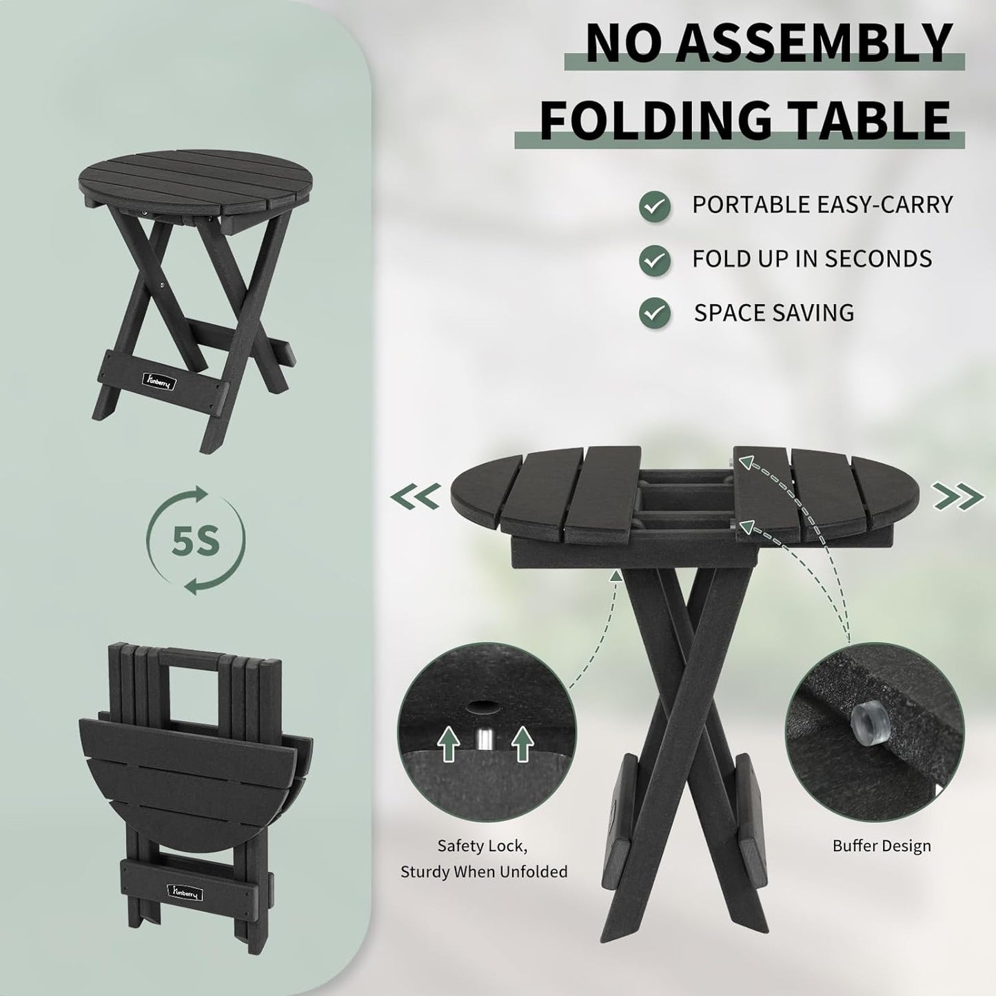 FUNBERRY Outdoor Folding Adirondack Side Table, No Assembly Portable Patio End Tables HDPE All Weather