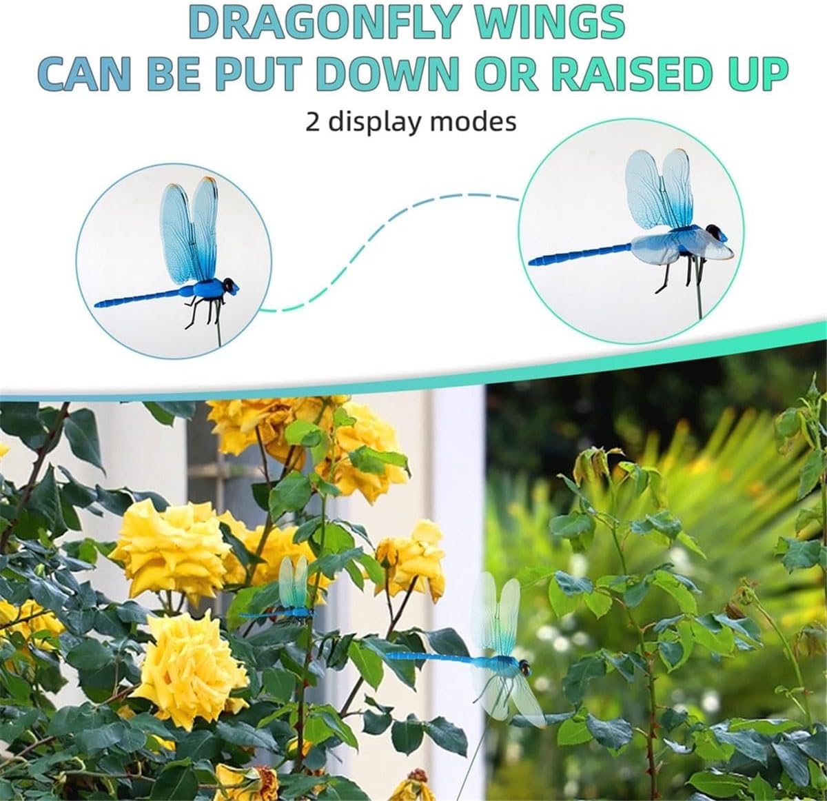 Indoor & Outdoor Fake Dragonfly Rod Clip,Dragonfly Clip Bug Repellent, 3D Dragon Fly Garden Stakes & Hat Simulation Decor, Garden Bird and Fly Scare Devices (4PCS-Mixed)