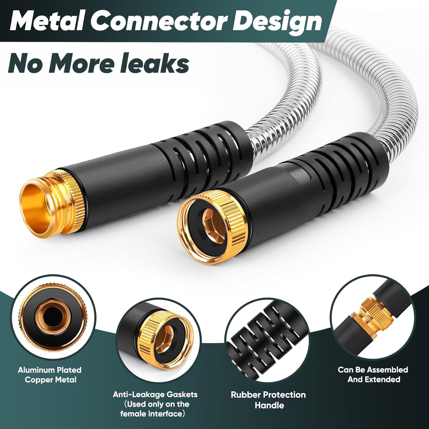 Garden Hose 100 FT with 10-Function Nozzle, Leak-proof Metal Connector Water Hose, No Knots, Kink-Free, Lighter, Anti-Pets, Wear-Resistant, 3/4 GHT, Metal Hose for Garden, Yard, Outdoor