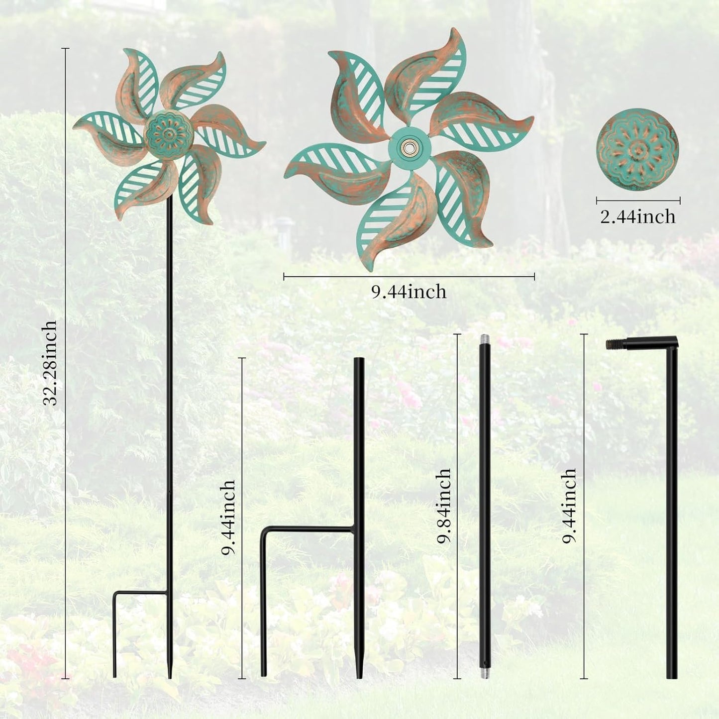 2 Pack Wind Spinner Outdoor Metal Vintage Green,Garden Pinwheels Waterproof Wind Sculptures, Small Windmills for Yard Lawn Outdoor Patio Lawn Garden Decor