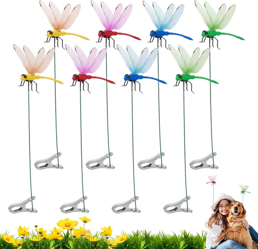 8PCS Outdoor Decoration Dragonfly Clip, 3D Realistic Fake Dragonflies for Garden, Hat, Patio, Stakes, and Home Decoration, Waterproof Clip on Dragonfly