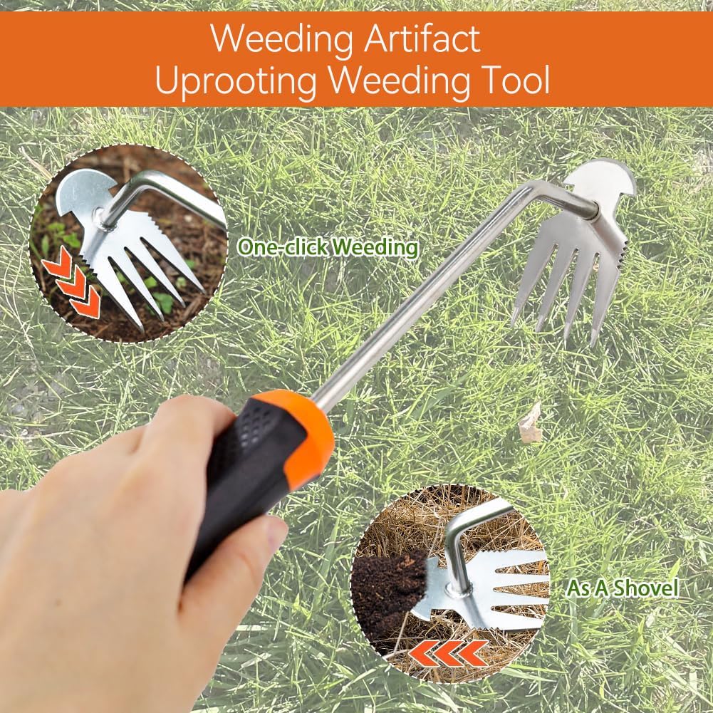 Weed Puller Tool, 2025 New Durable Garden Weed Pulling Tool, Portable Garden Weeder Tool for Vegetable Gardening Backyard Farm Planting & Weeding(Orange)
