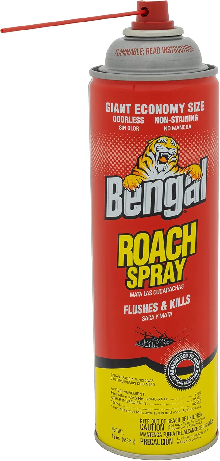 Bengal Roach Spray, Odorless Stain-Free Dry Spray, 16 Oz. Aerosol Can